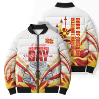 North Macedonia Independence Day Bomber Puffer Jacket Ilinden Monument Raised Fist Jets Flag