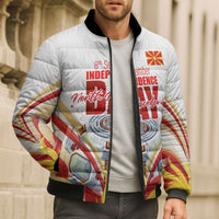 North Macedonia Independence Day Bomber Puffer Jacket Ilinden Monument Raised Fist Jets Flag