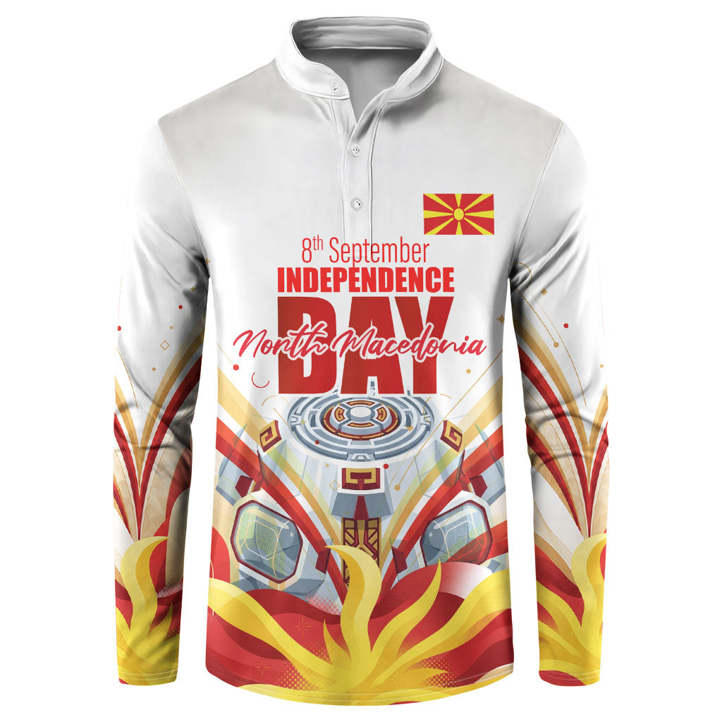 North Macedonia Independence Day Button Sweatshirt Ilinden Monument Raised Fist Jets Flag