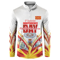 North Macedonia Independence Day Button Sweatshirt Ilinden Monument Raised Fist Jets Flag