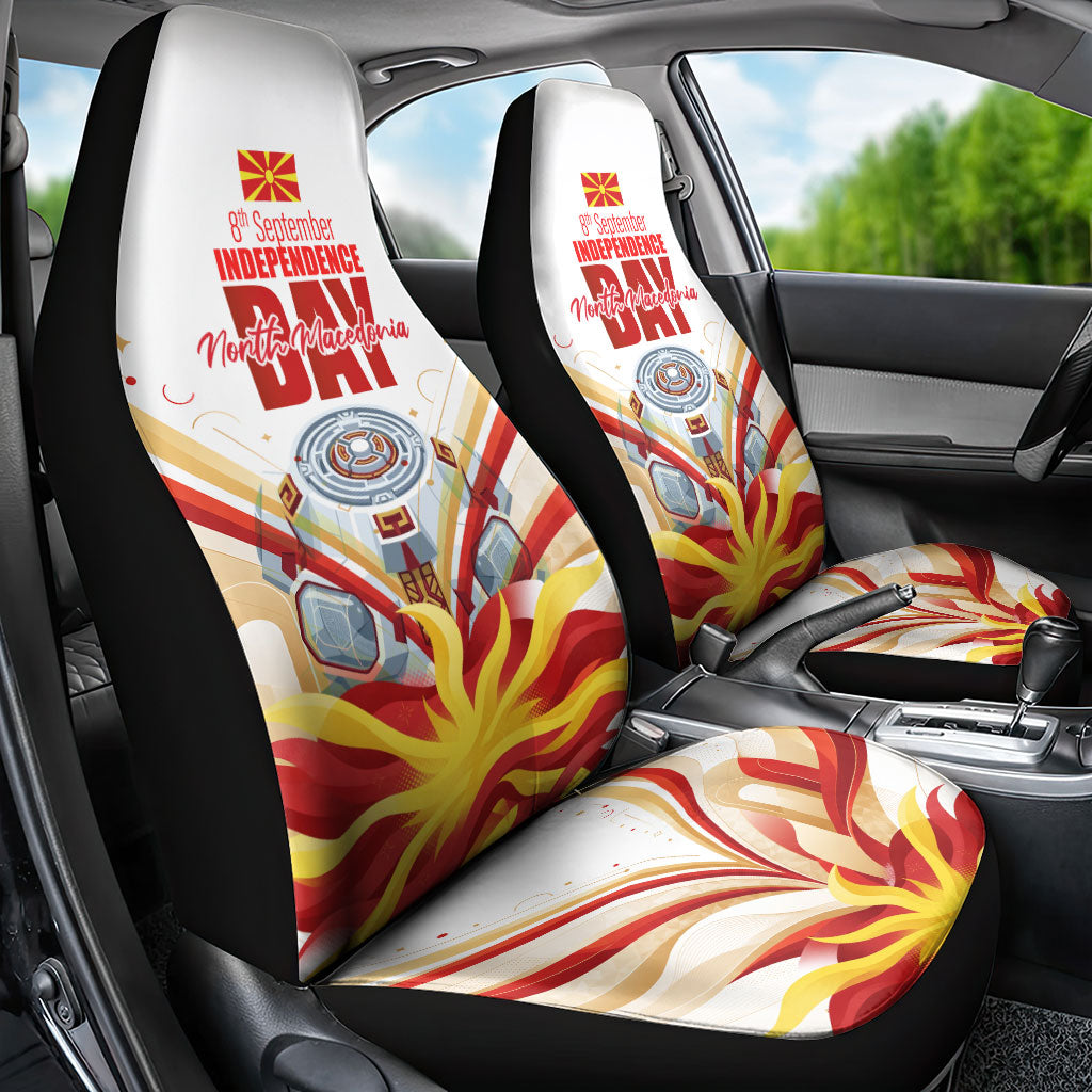 North Macedonia Independence Day Car Seat Cover Ilinden Monument Raised Fist Jets Flag