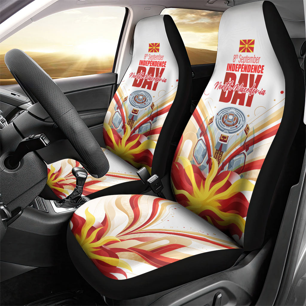 North Macedonia Independence Day Car Seat Cover Ilinden Monument Raised Fist Jets Flag