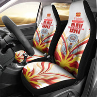 North Macedonia Independence Day Car Seat Cover Ilinden Monument Raised Fist Jets Flag