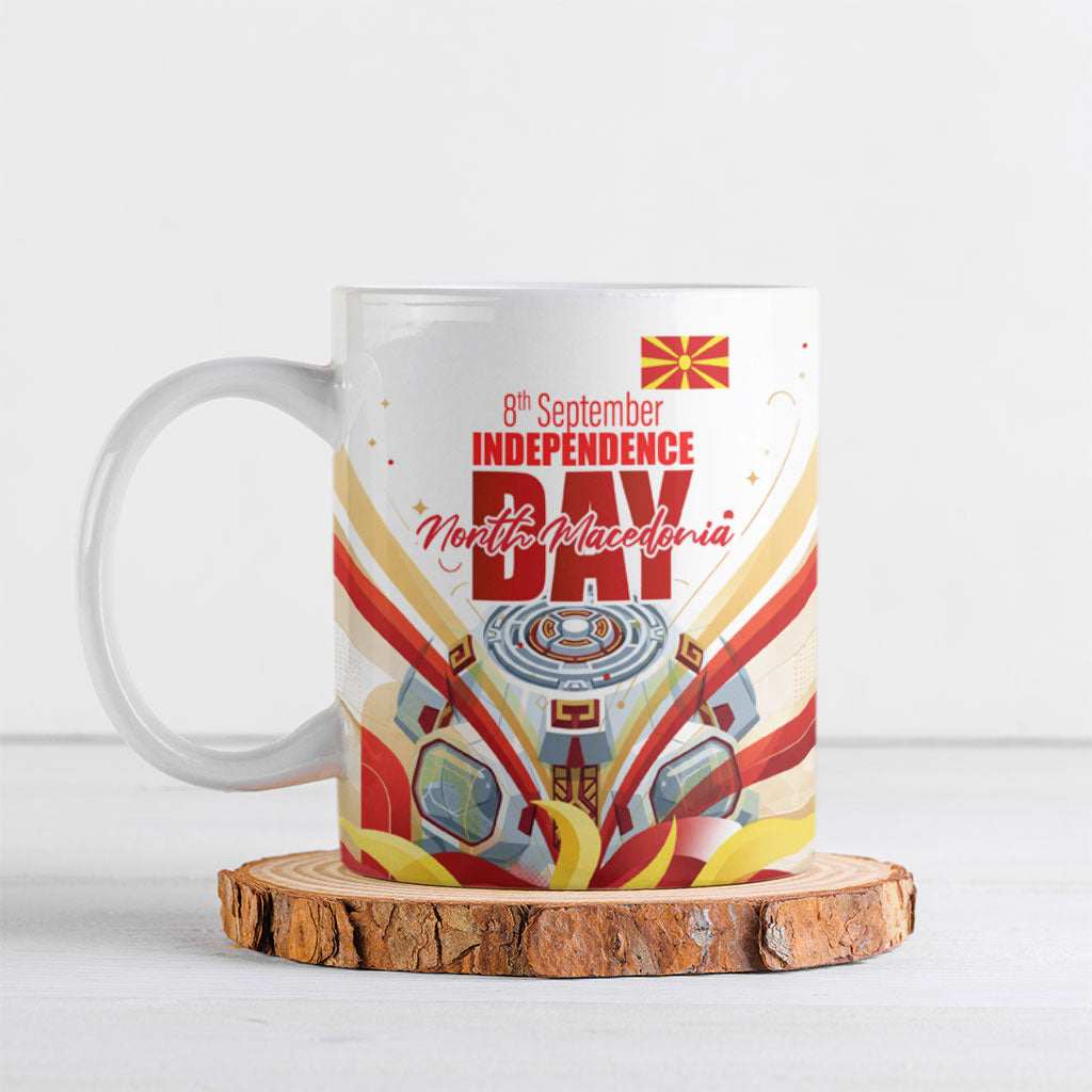 North Macedonia Independence Day Ceramic Mug Ilinden Monument Raised Fist Jets Flag