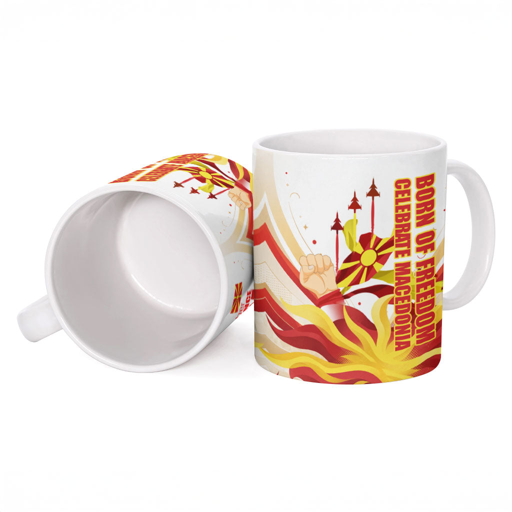 North Macedonia Independence Day Ceramic Mug Ilinden Monument Raised Fist Jets Flag