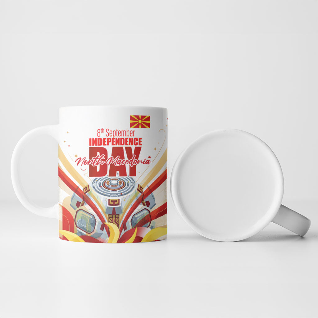 North Macedonia Independence Day Ceramic Mug Ilinden Monument Raised Fist Jets Flag