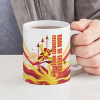 North Macedonia Independence Day Ceramic Mug Ilinden Monument Raised Fist Jets Flag
