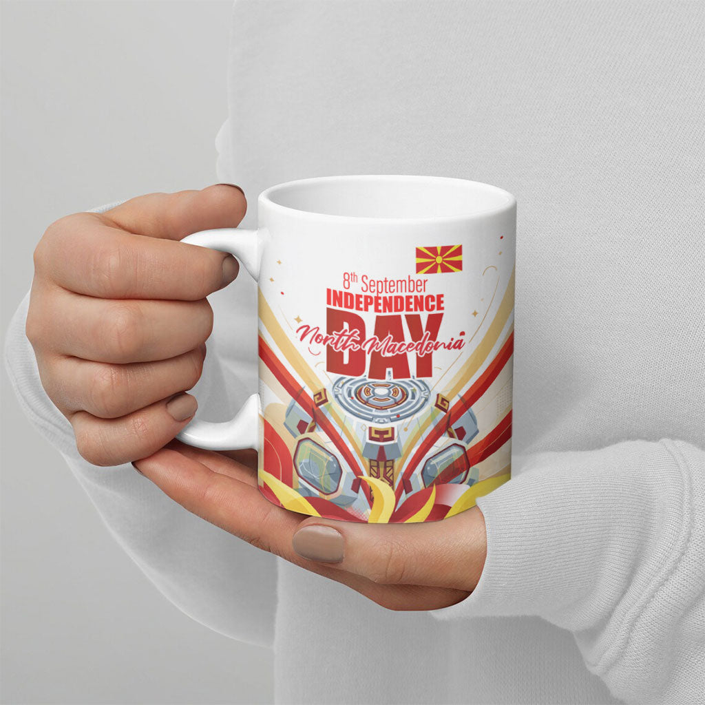 North Macedonia Independence Day Ceramic Mug Ilinden Monument Raised Fist Jets Flag