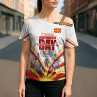 North Macedonia Independence Day Cross Shoulder Shirt Ilinden Monument Raised Fist Jets Flag