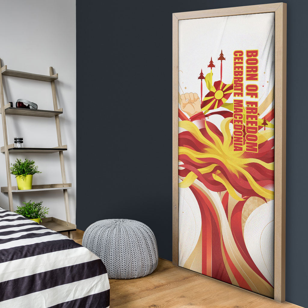 North Macedonia Independence Day Door Cover Ilinden Monument Raised Fist Jets Flag