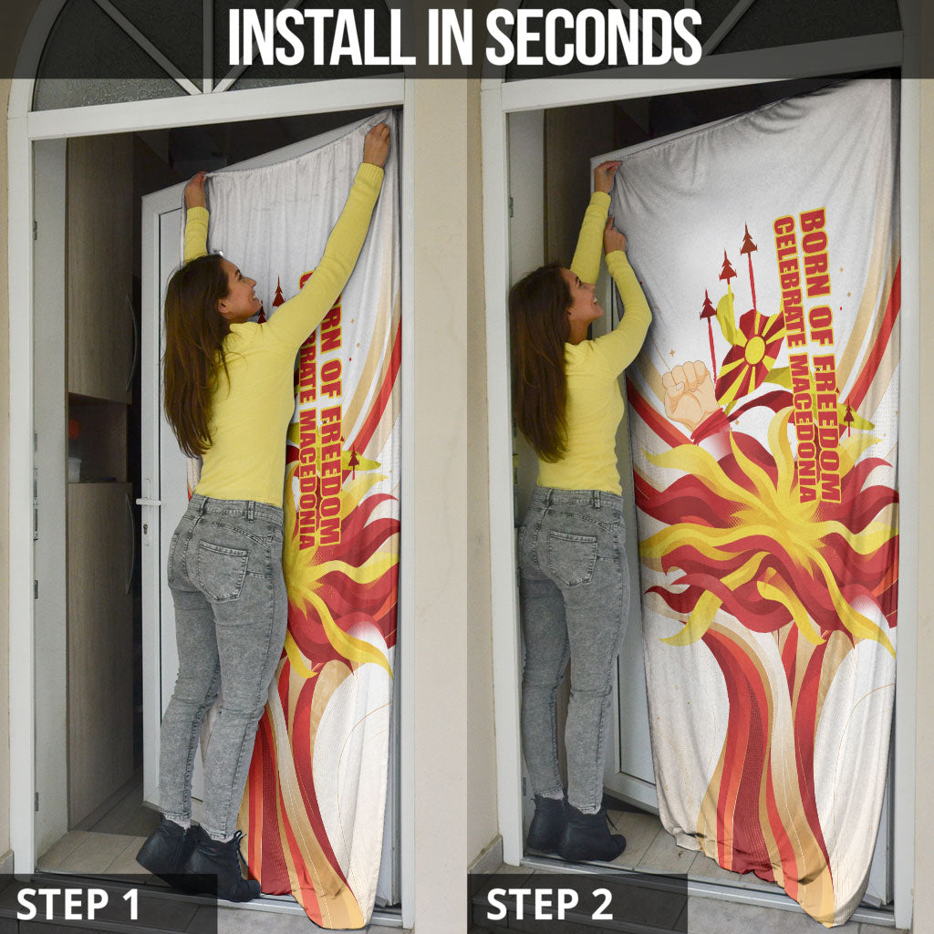 North Macedonia Independence Day Door Cover Ilinden Monument Raised Fist Jets Flag