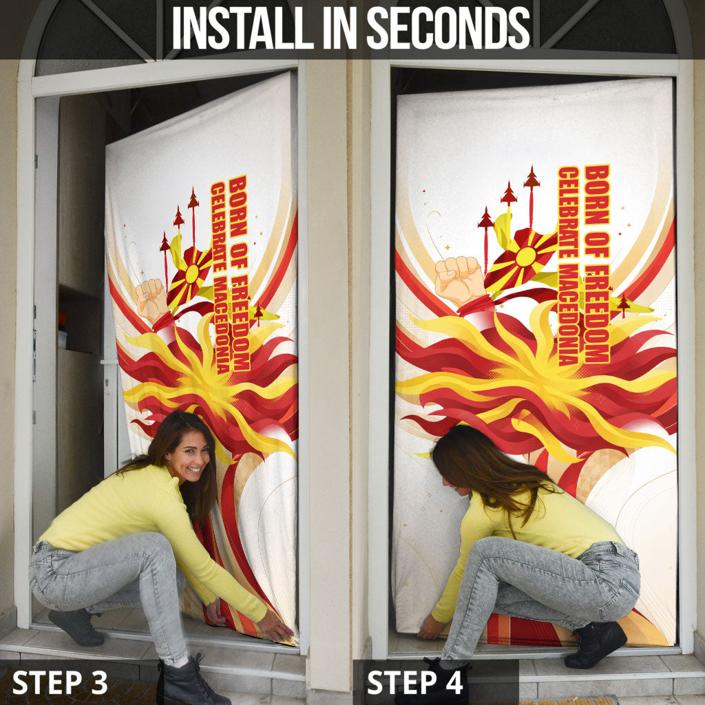 North Macedonia Independence Day Door Cover Ilinden Monument Raised Fist Jets Flag