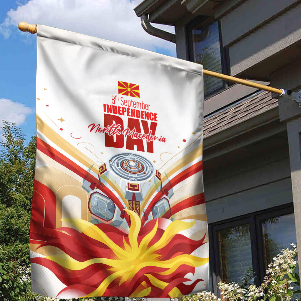 North Macedonia Independence Day Garden Flag Ilinden Monument Raised Fist Jets Flag