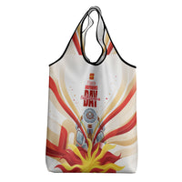 North Macedonia Independence Day Grocery Bag Ilinden Monument Raised Fist Jets Flag