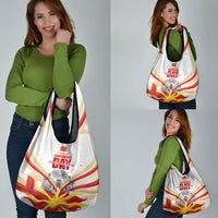 North Macedonia Independence Day Grocery Bag Ilinden Monument Raised Fist Jets Flag