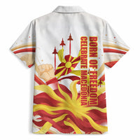 North Macedonia Independence Day Hawaiian Shirt Ilinden Monument Raised Fist Jets Flag