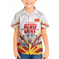 North Macedonia Independence Day Hawaiian Shirt Ilinden Monument Raised Fist Jets Flag