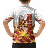 North Macedonia Independence Day Hawaiian Shirt Ilinden Monument Raised Fist Jets Flag