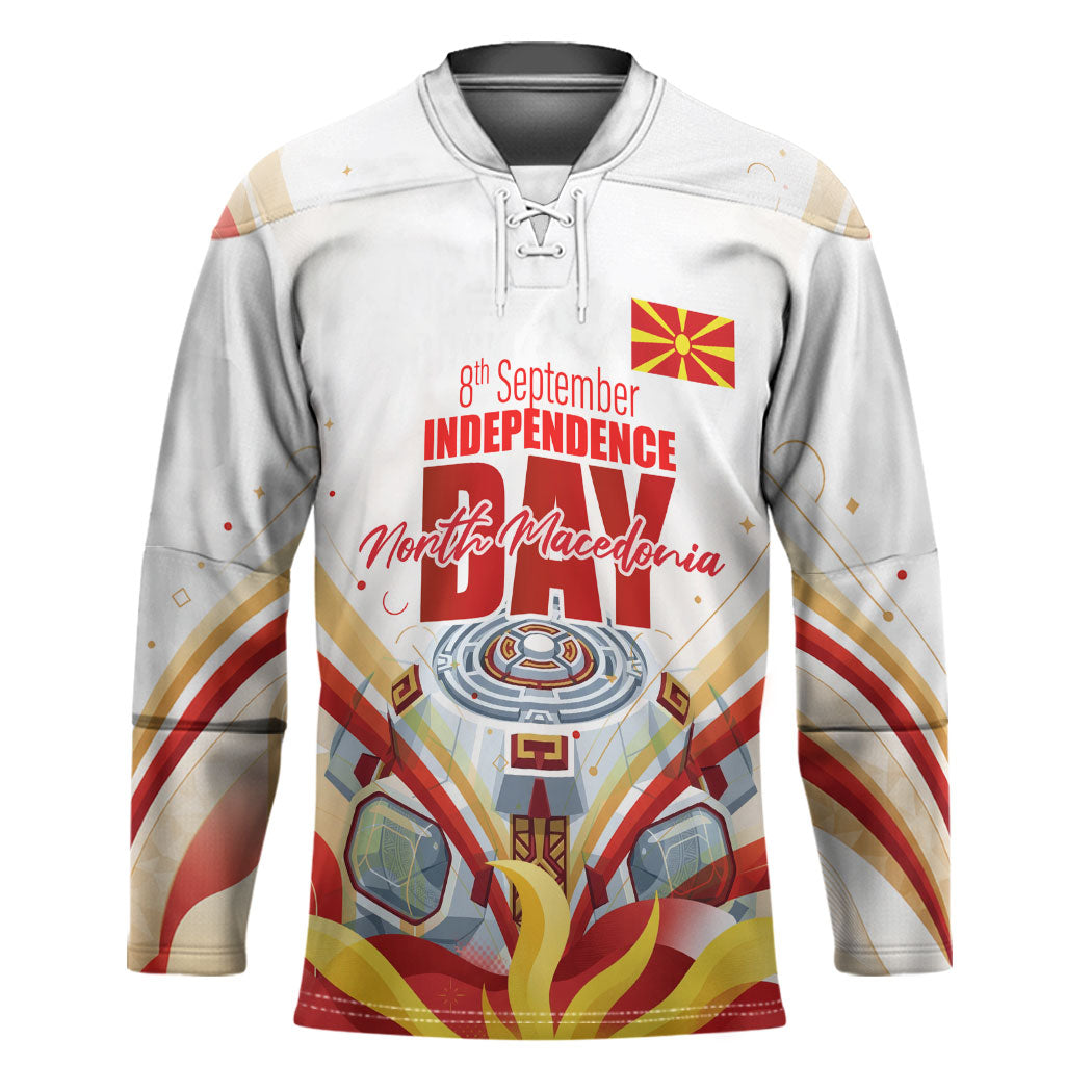 North Macedonia Independence Day Hockey Jersey Ilinden Monument Raised Fist Jets Flag