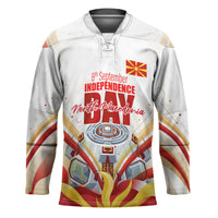 North Macedonia Independence Day Hockey Jersey Ilinden Monument Raised Fist Jets Flag