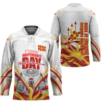 North Macedonia Independence Day Hockey Jersey Ilinden Monument Raised Fist Jets Flag