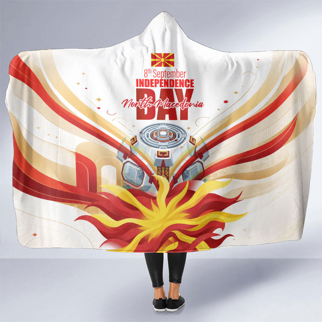North Macedonia Independence Day Hooded Blanket Ilinden Monument Raised Fist Jets Flag