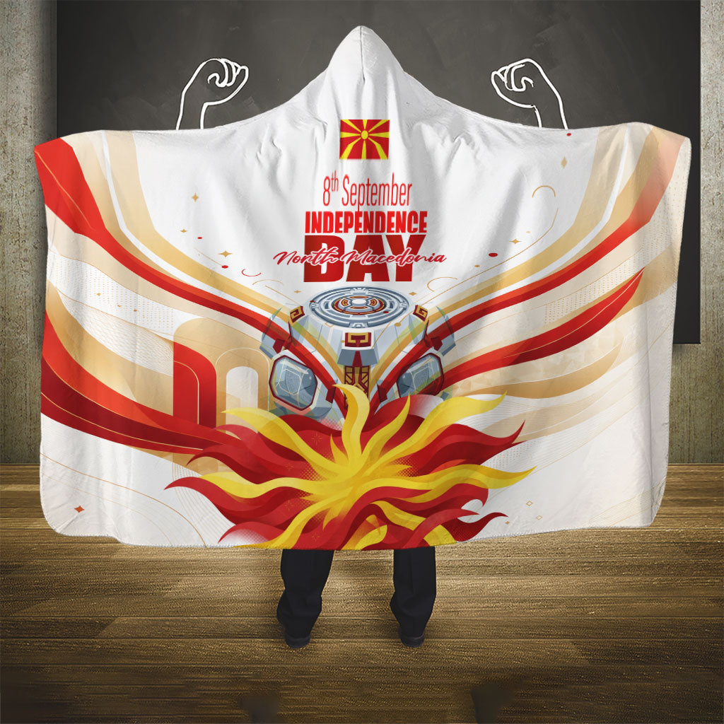 North Macedonia Independence Day Hooded Blanket Ilinden Monument Raised Fist Jets Flag