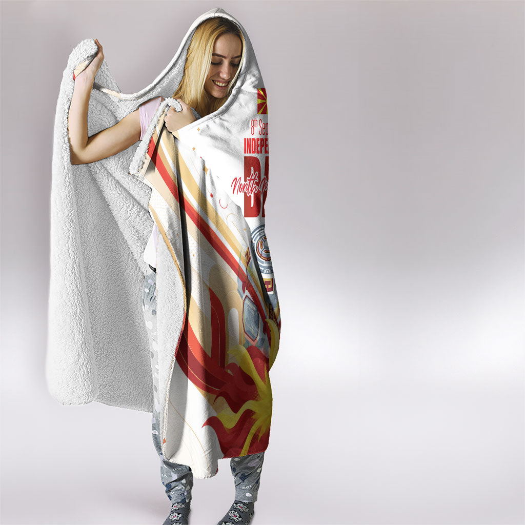 North Macedonia Independence Day Hooded Blanket Ilinden Monument Raised Fist Jets Flag