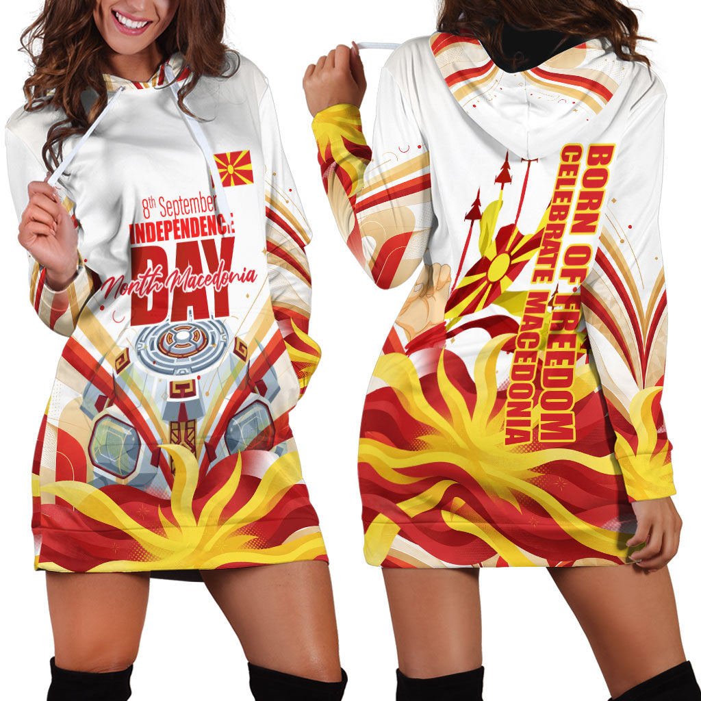 North Macedonia Independence Day Hoodie Dress Ilinden Monument Raised Fist Jets Flag