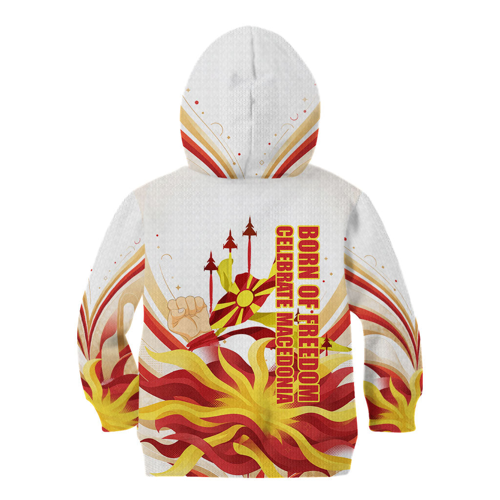 North Macedonia Independence Day Kid Hoodie Ilinden Monument Raised Fist Jets Flag