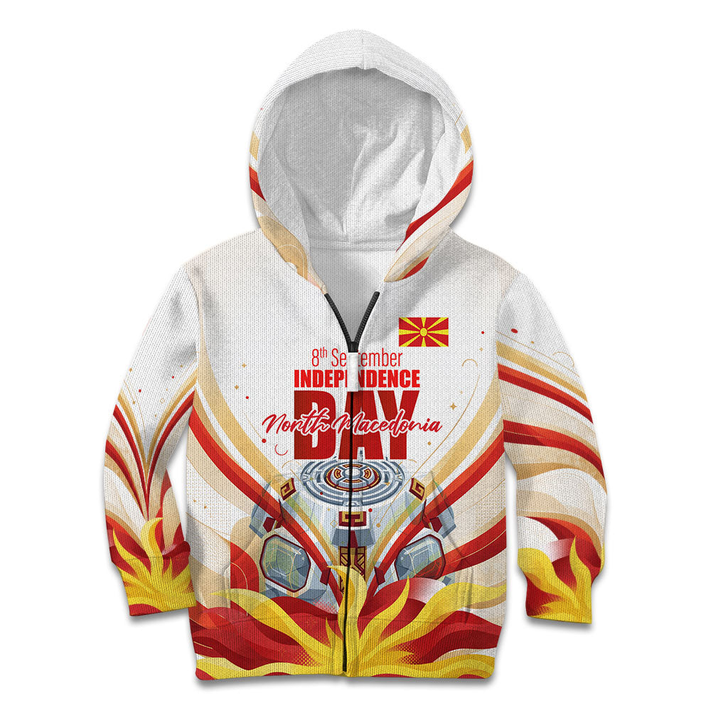 North Macedonia Independence Day Kid Hoodie Ilinden Monument Raised Fist Jets Flag