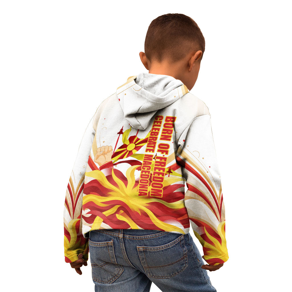 North Macedonia Independence Day Kid Hoodie Ilinden Monument Raised Fist Jets Flag