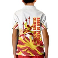 North Macedonia Independence Day Kid Polo Shirt Ilinden Monument Raised Fist Jets Flag