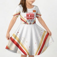 North Macedonia Independence Day Kid Short Sleeve Dress Ilinden Monument Raised Fist Jets Flag