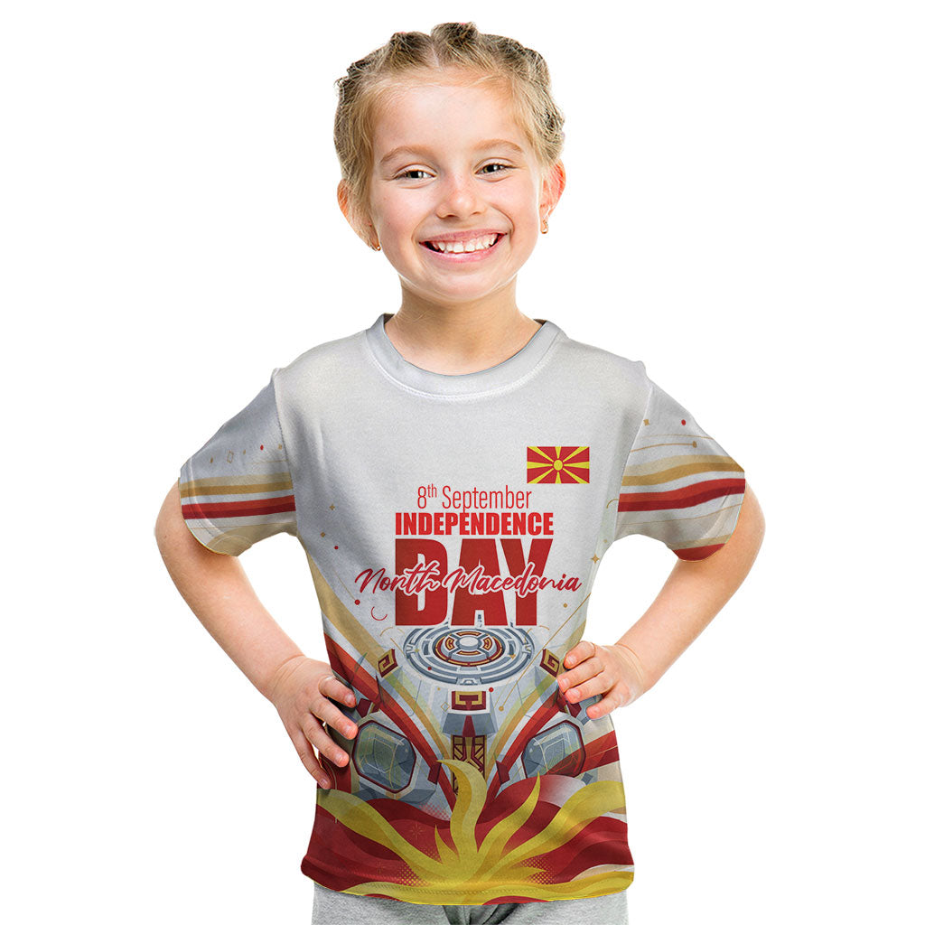 North Macedonia Independence Day Kid T Shirt Ilinden Monument Raised Fist Jets Flag