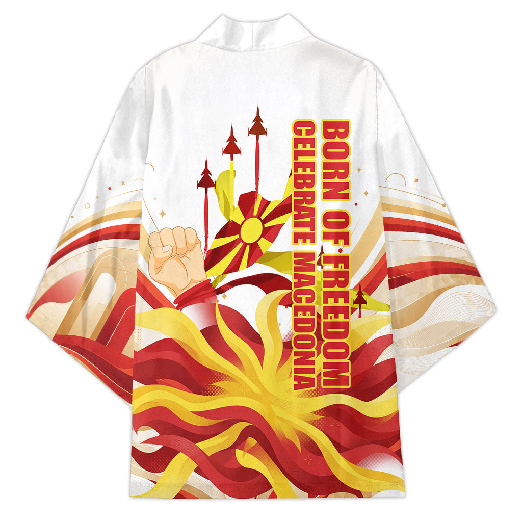 North Macedonia Independence Day Kimono Ilinden Monument Raised Fist Jets Flag