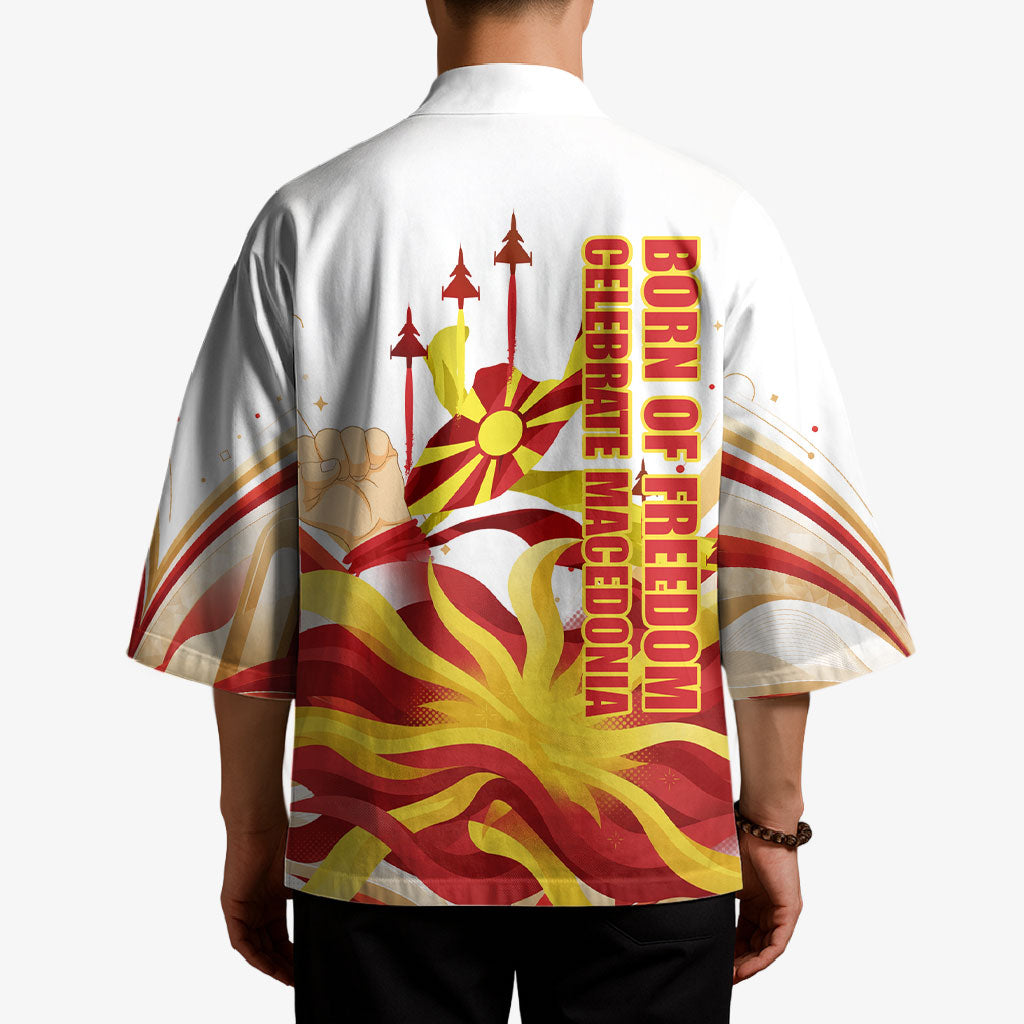 North Macedonia Independence Day Kimono Ilinden Monument Raised Fist Jets Flag
