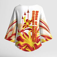 North Macedonia Independence Day Kimono Sleeve Blouse Ilinden Monument Raised Fist Jets Flag