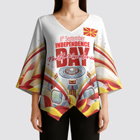 North Macedonia Independence Day Kimono Sleeve Blouse Ilinden Monument Raised Fist Jets Flag