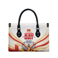 North Macedonia Independence Day Leather Bag Ilinden Monument Raised Fist Jets Flag
