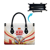 North Macedonia Independence Day Leather Bag Ilinden Monument Raised Fist Jets Flag