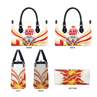 North Macedonia Independence Day Leather Bag Ilinden Monument Raised Fist Jets Flag