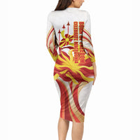 North Macedonia Independence Day Long Sleeve Bodycon Dress Ilinden Monument Raised Fist Jets Flag