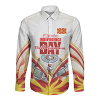 North Macedonia Independence Day Long Sleeve Button Shirt Ilinden Monument Raised Fist Jets Flag