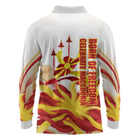 North Macedonia Independence Day Long Sleeve Polo Shirt Ilinden Monument Raised Fist Jets Flag