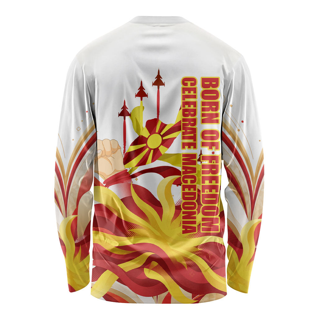 North Macedonia Independence Day Long Sleeve Shirt Ilinden Monument Raised Fist Jets Flag