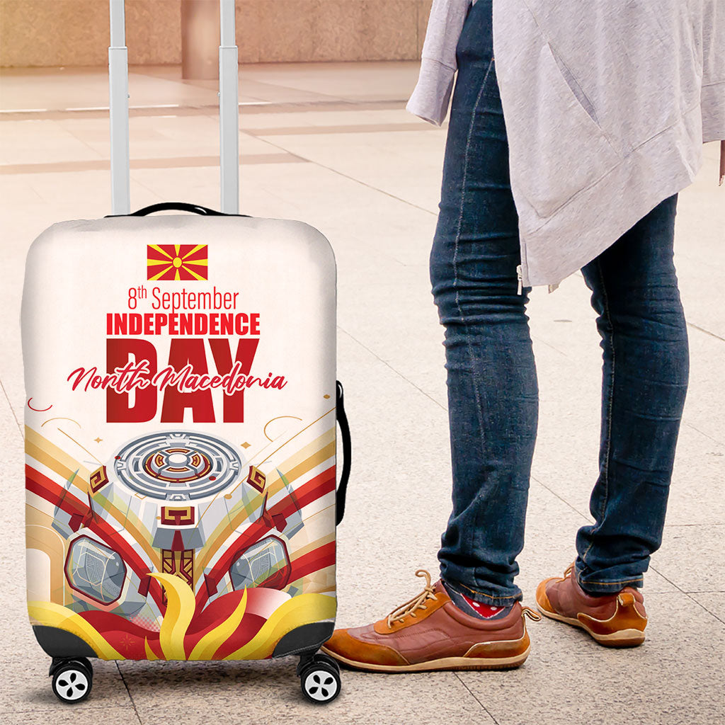 North Macedonia Independence Day Luggage Cover Ilinden Monument Raised Fist Jets Flag