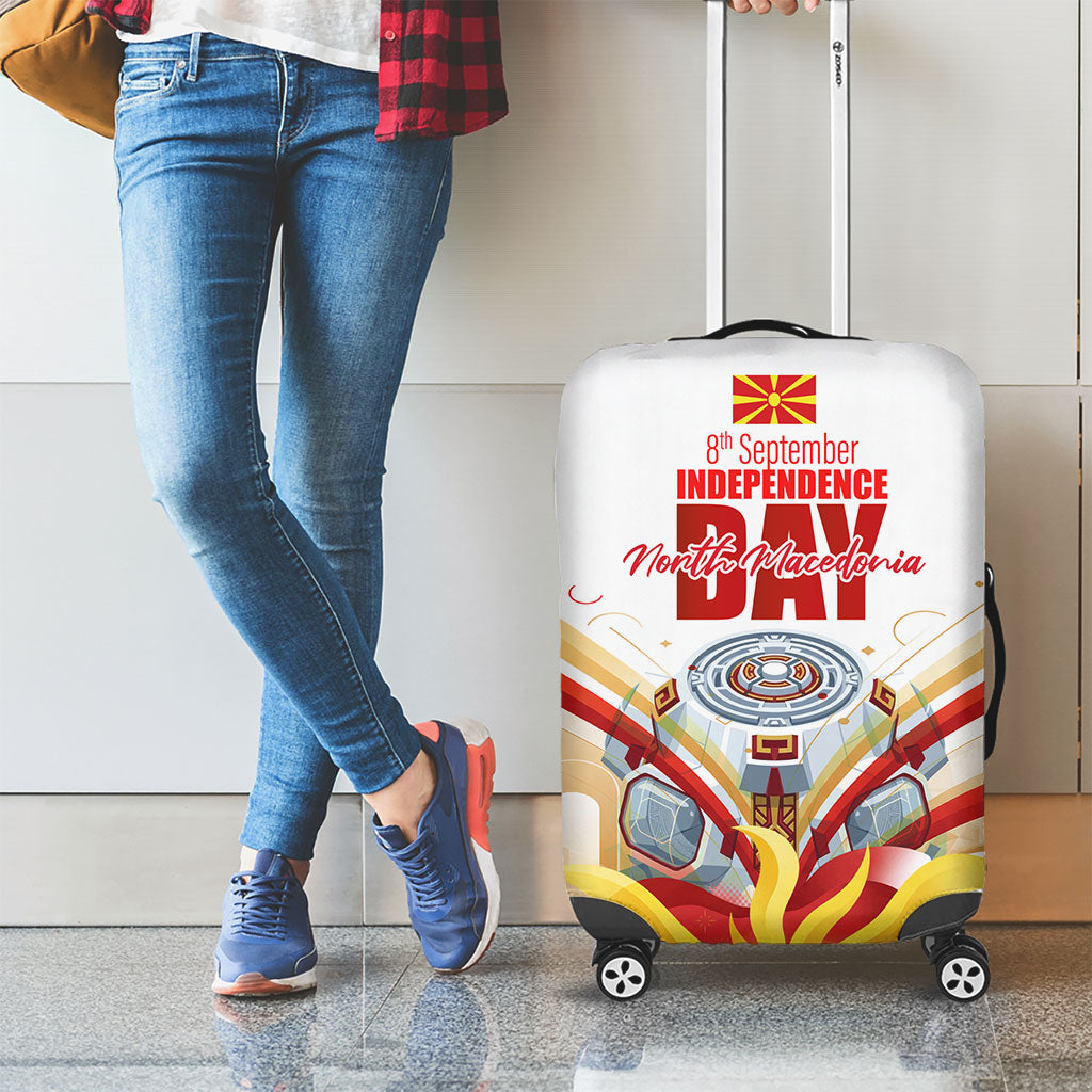 North Macedonia Independence Day Luggage Cover Ilinden Monument Raised Fist Jets Flag