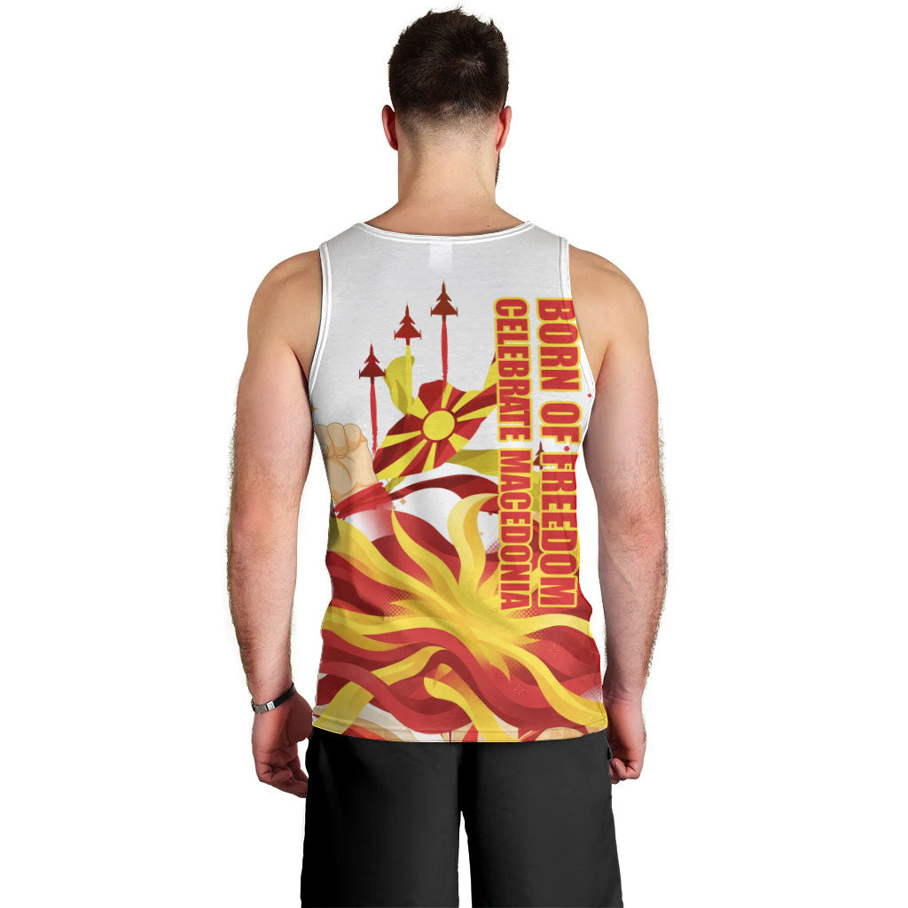 North Macedonia Independence Day Men Tank Top Ilinden Monument Raised Fist Jets Flag