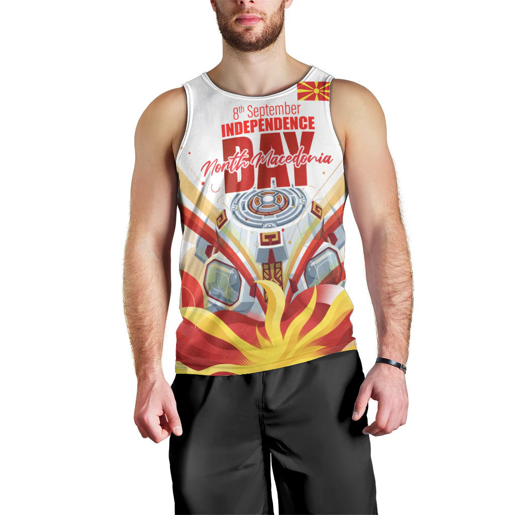 North Macedonia Independence Day Men Tank Top Ilinden Monument Raised Fist Jets Flag